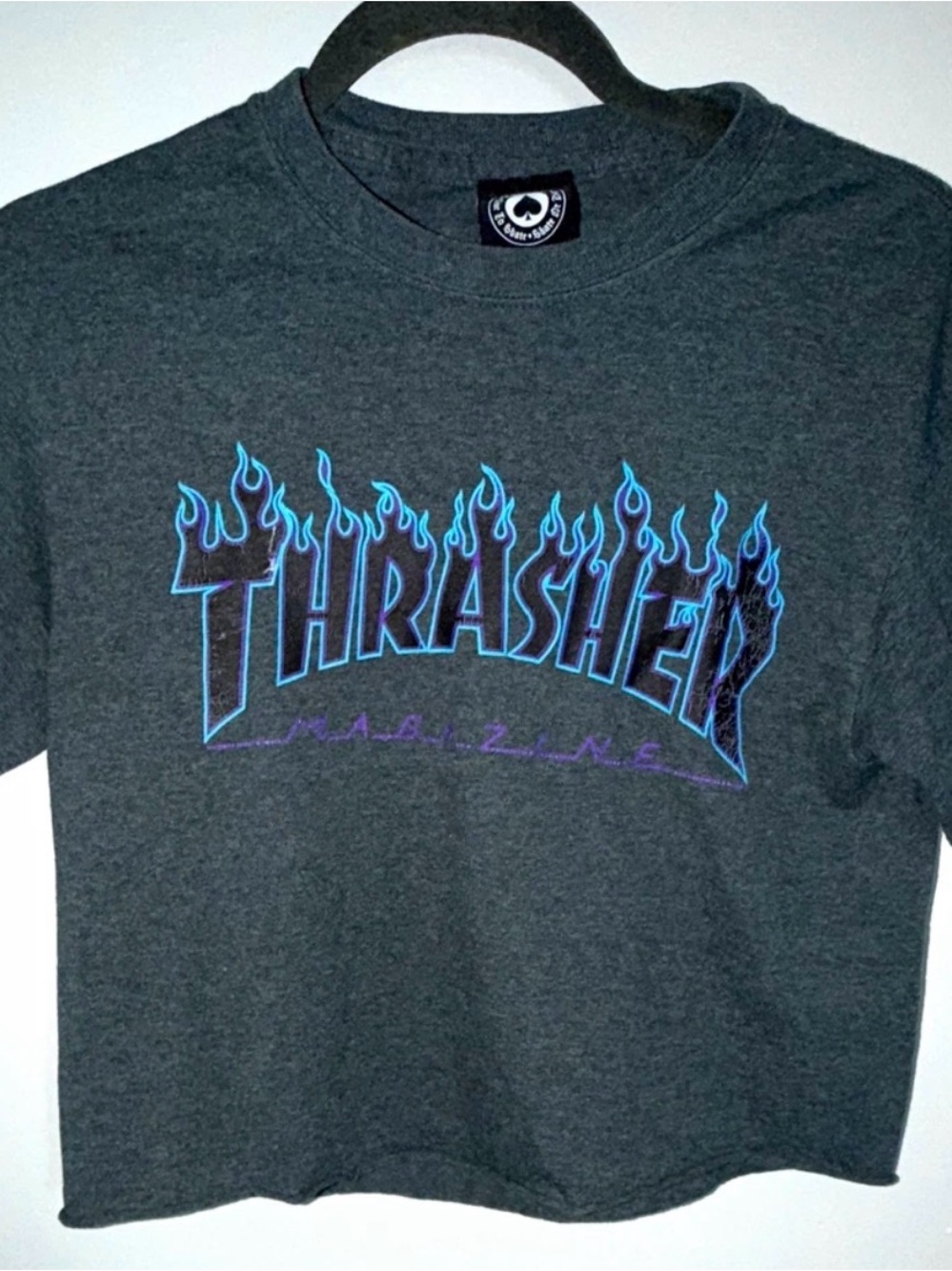 Cropped Thrasher Flame Logo T-Shirt - Charcoal